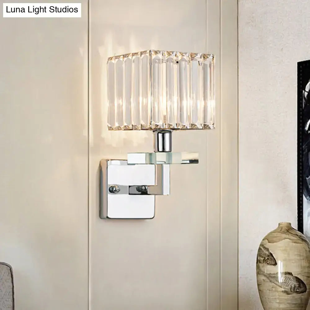Chrome Cuboid Wall Light by Decorbites, crystal glass shade, polished chrome finish on Tampa Home & Garden Store