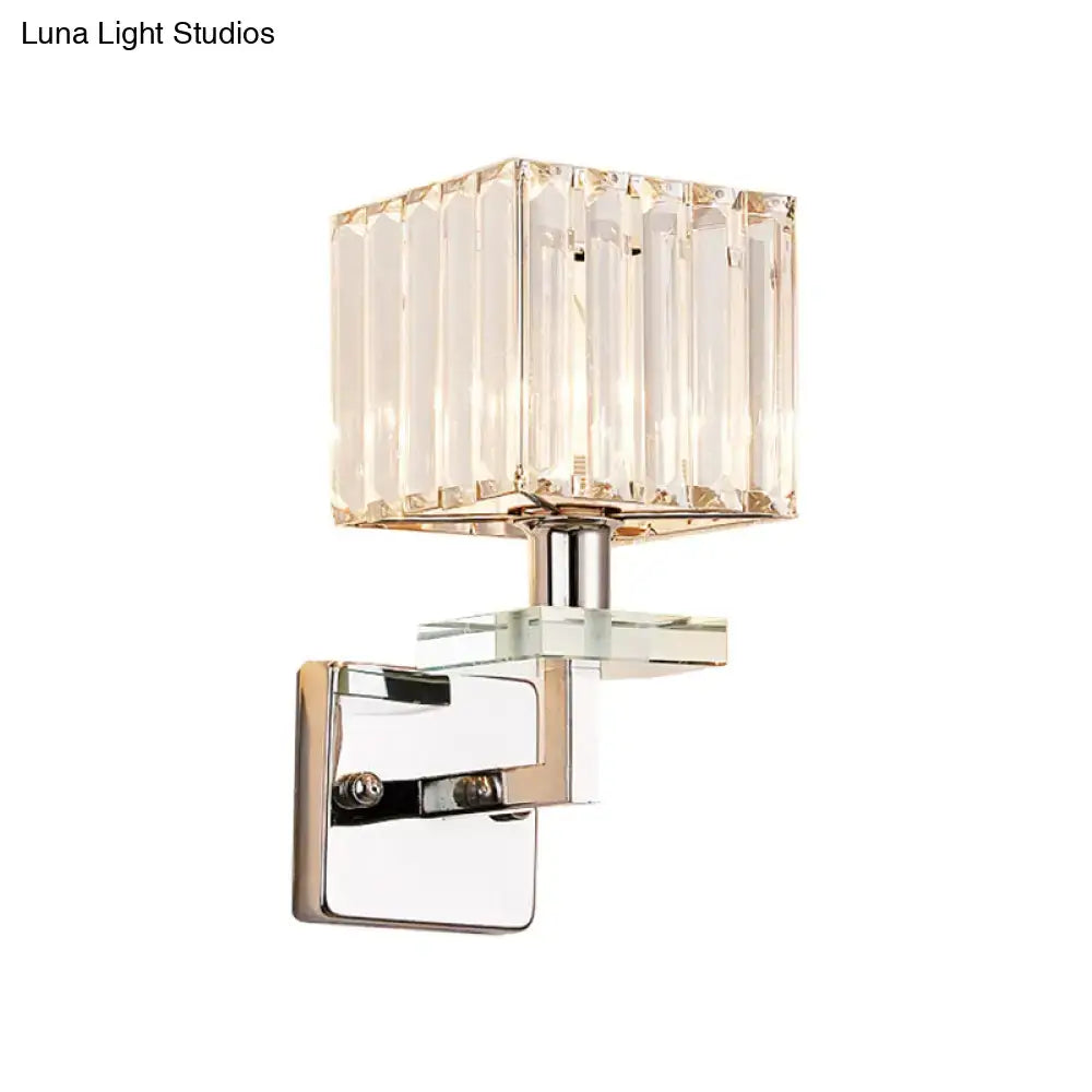Chrome cuboid wall light by Decorbites with crystal prism shade on Tampa Home & Garden Store