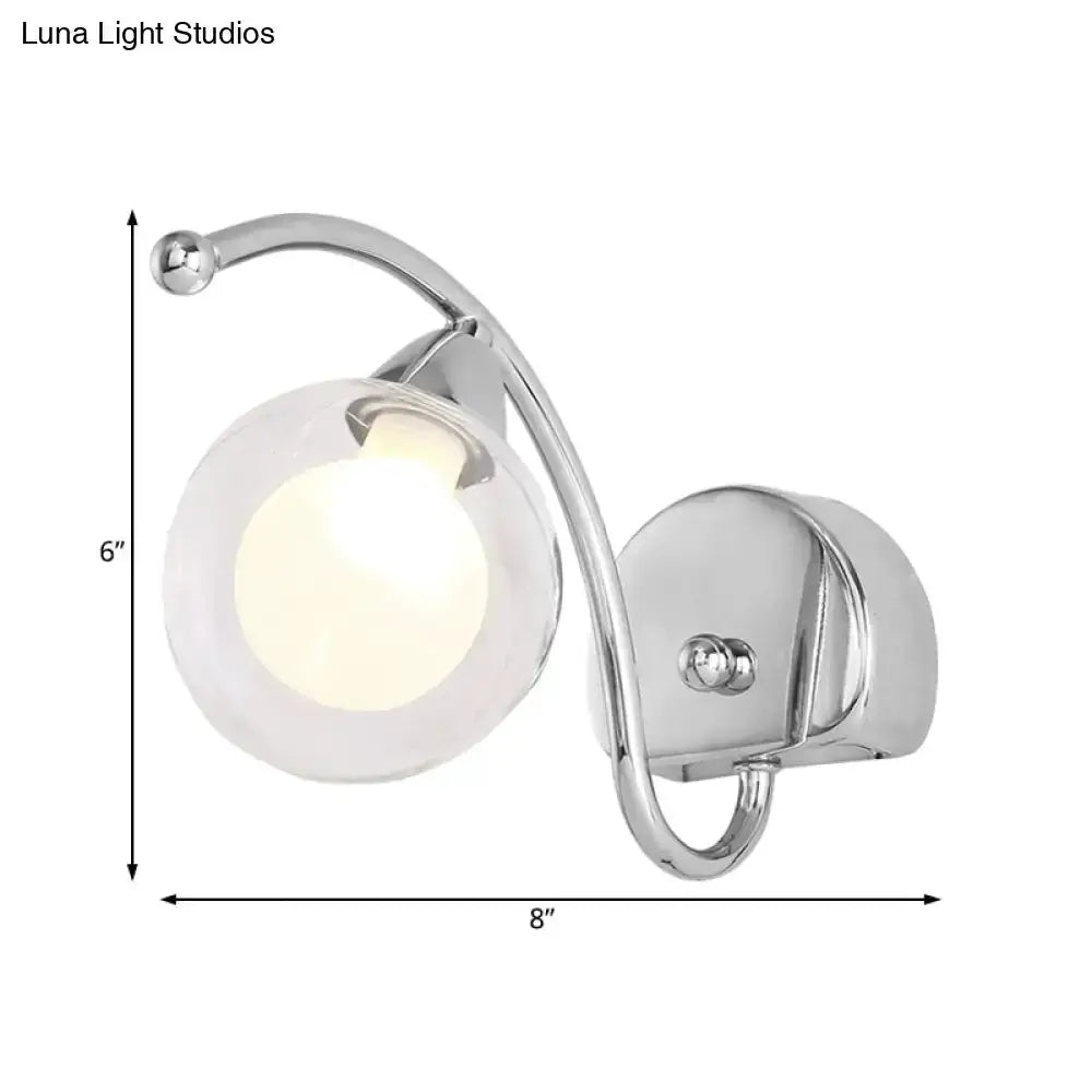 Modern chrome curved-arm wall lamp with glass globe sconce for bedroom, Decorbites on Tampa Home & Garden Store
