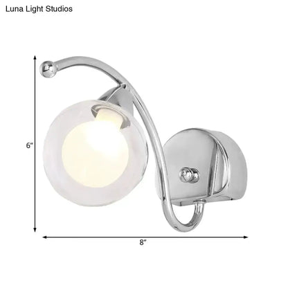 Modern chrome curved-arm wall lamp with glass globe sconce for bedroom, Decorbites on Tampa Home & Garden Store