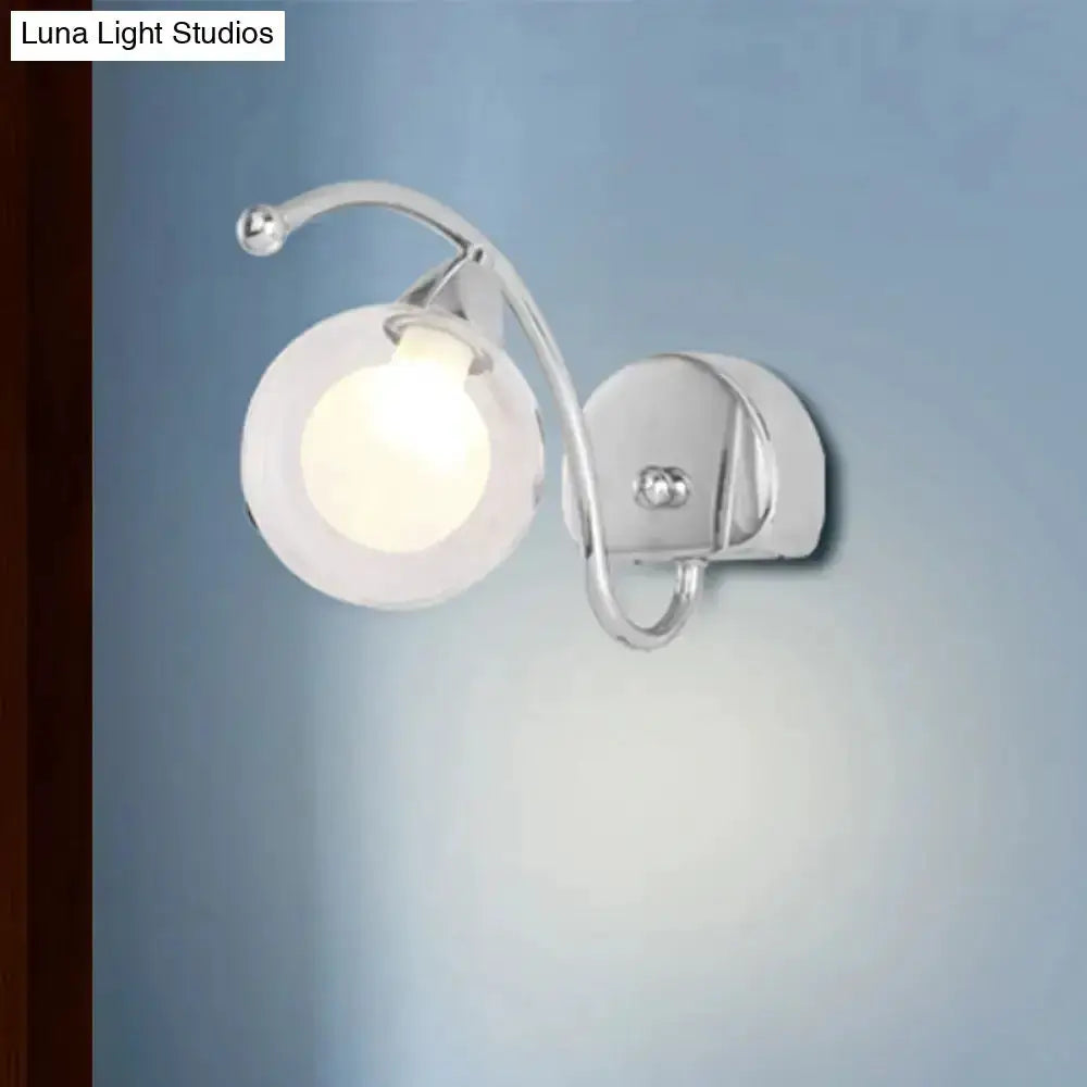 Modern chrome curved-arm wall lamp with glass globe sconce by Decorbites for bedroom on Tampa Home & Garden Store