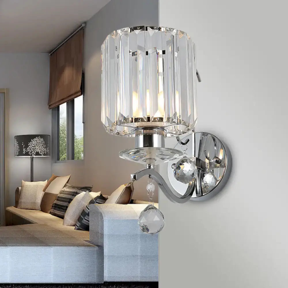 Chrome Crystal Cylinder Sconce by Decorbites with crystal shade and metal wall mount on Tampa Home & Garden Store