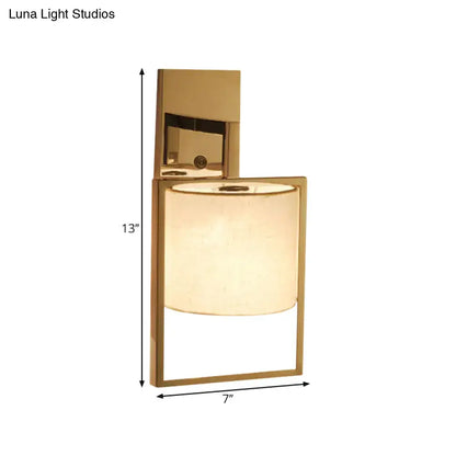 Decorbites Chrome Fabric Cylinder Sconce with white shade, brass mount, 13" tall, 7" wide on Tampa Home & Garden Store