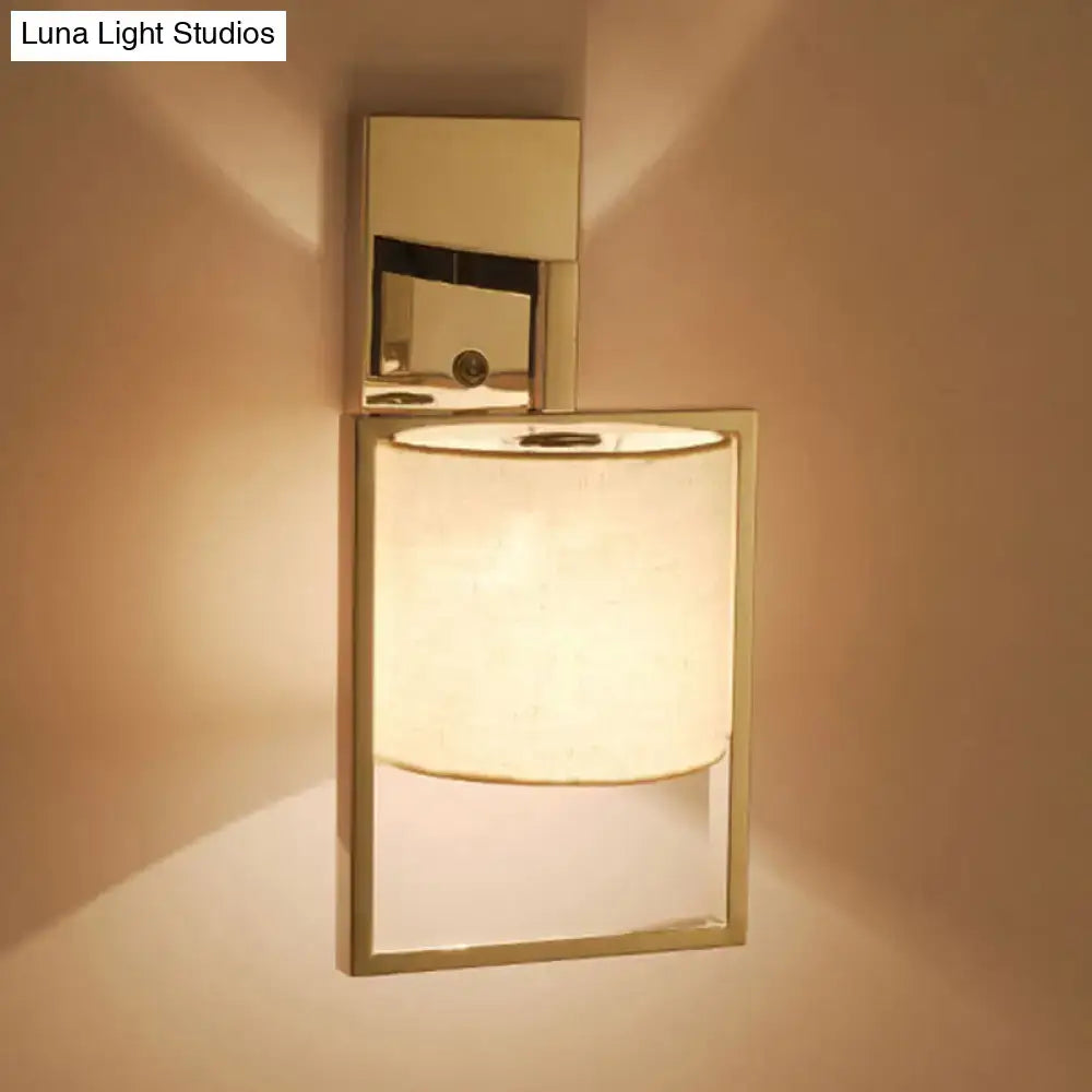 Chrome fabric cylinder sconce by Decorbites with square backplate on Tampa Home & Garden Store