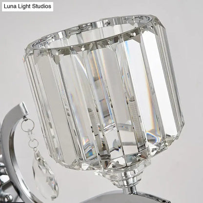 Chrome Crystal Block Sconce with chrome finish and crystal prism shade by Decorbites on Tampa Home & Garden Store