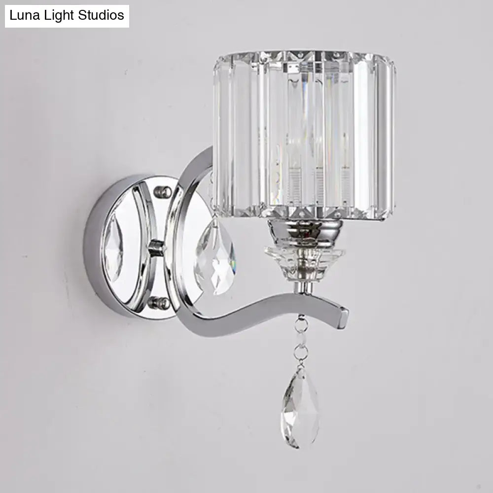Chrome crystal block sconce by Decorbites, wall-mounted with hanging prism on Tampa Home & Garden Store
