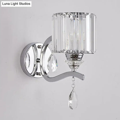 Chrome crystal block sconce by Decorbites, wall-mounted with hanging prism on Tampa Home & Garden Store