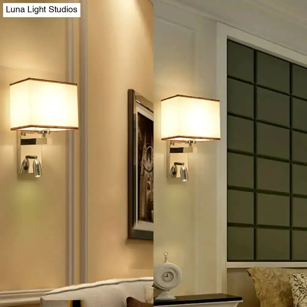 Pair of chrome fabric LED wall sconces with rectangular shades by Decorbites on Tampa Home & Garden Store