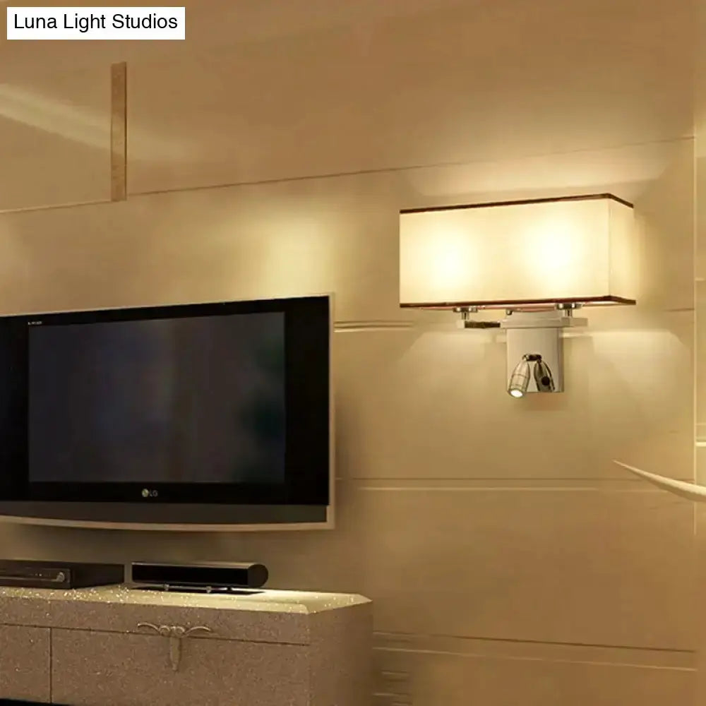 Modern chrome fabric LED wall sconce with rectangular shade for bedroom lighting Decorbites on Tampa Home & Garden Store