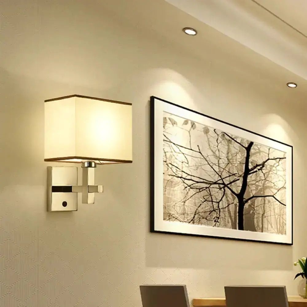 Modern chrome LED wall sconce with beige fabric shade Decorbites on Tampa Home & Garden Store