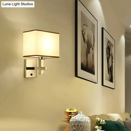 Modern chrome fabric LED wall sconce with rectangular cream shade Decorbites on Tampa Home & Garden Store
