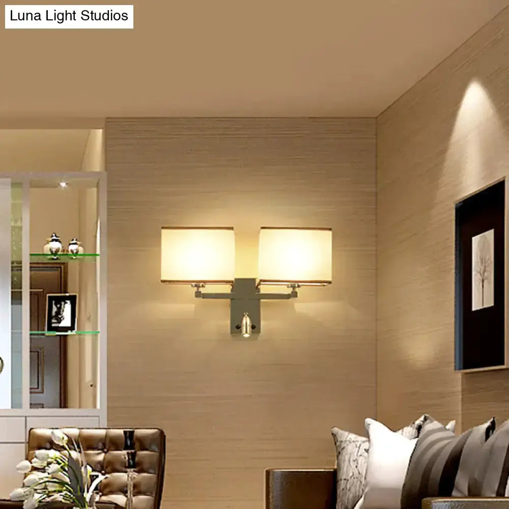 Modern chrome fabric LED wall sconce with dual beige shades by Decorbites for bedroom lighting on Tampa Home & Garden Store