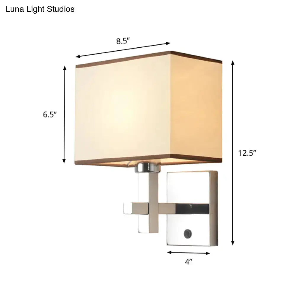 Modern chrome fabric LED wall sconce with beige rectangular shade by Decorbites on Tampa Home & Garden Store
