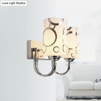 Chrome Glass Wall Sconce with twin frosted shades and circular cutouts, Decorbites on Tampa Home & Garden Store