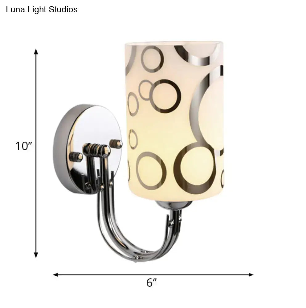 Chrome Glass Wall Sconce by Decorbites with cylindrical shade featuring circular ring pattern on Tampa Home & Garden Store