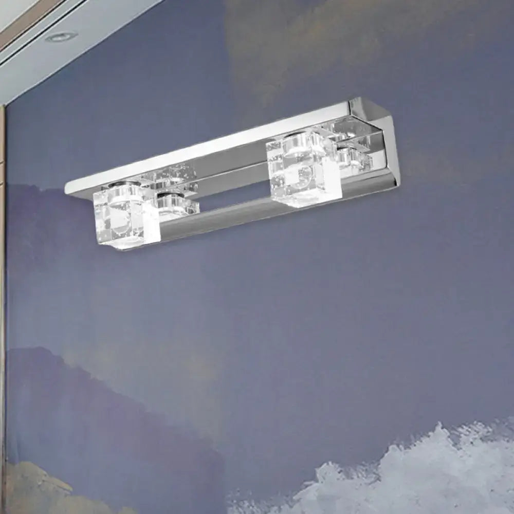 Chrome Crystal Vanity Sconce by Decorbites, chrome wall light with two crystal cube accents on Tampa Home & Garden Store