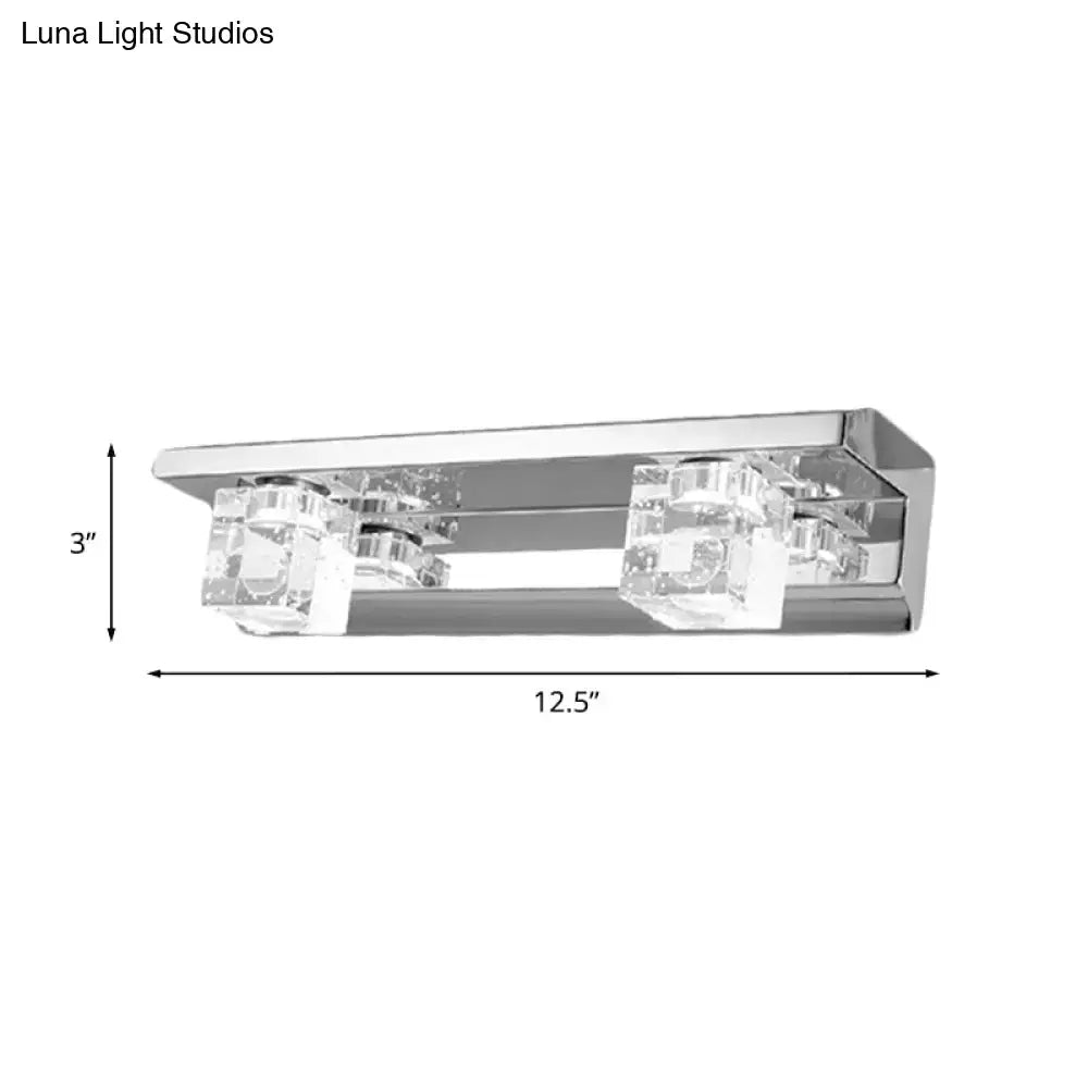 Chrome Crystal Vanity Sconce by Decorbites, chrome finish with two crystal blocks, 12.5 in wide on Tampa Home & Garden Store