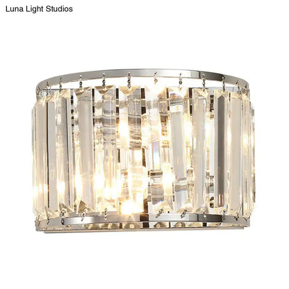 Chrome crystal wall lamp E12-E14 bedroom sconce with chrome frame and hanging prisms on Tampa Home & Garden Store