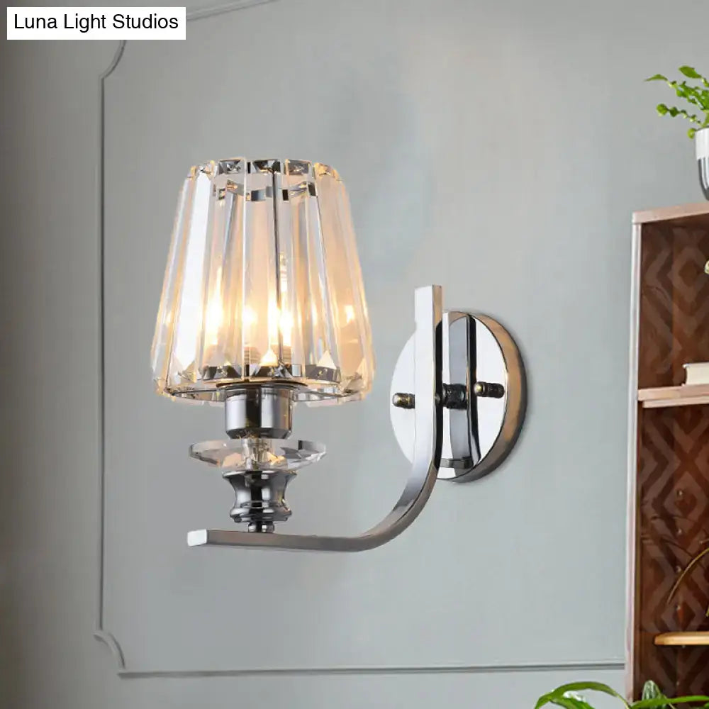 Chrome crystal living room wall sconce with crystal shade and curved chrome arm by Decorbites on Tampa Home & Garden Store