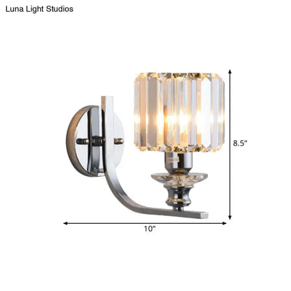 Decorbites chrome crystal living room wall sconce with curved arm and faceted shade 8.5H x 10W on Tampa Home & Garden Store