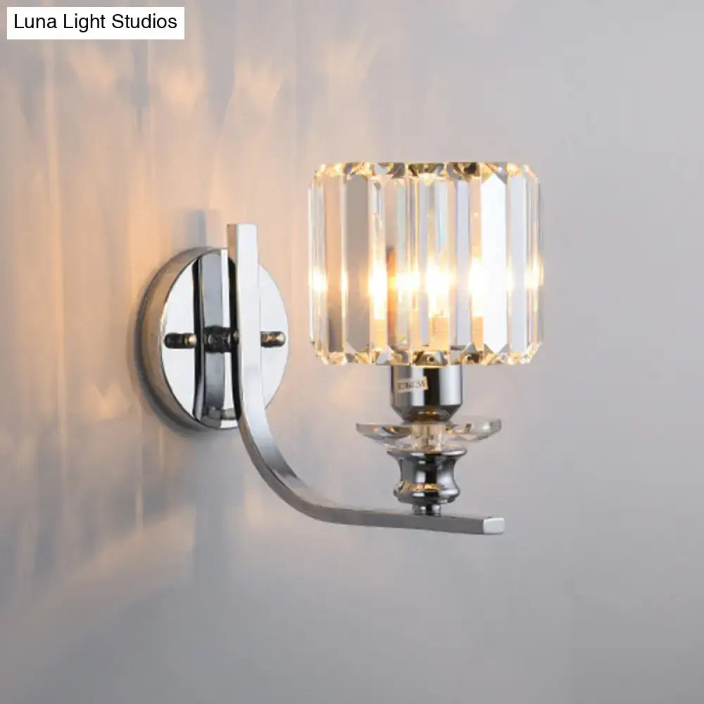 Chrome crystal living room wall sconce curved arm and faceted shade by Decorbites 1-light on Tampa Home & Garden Store