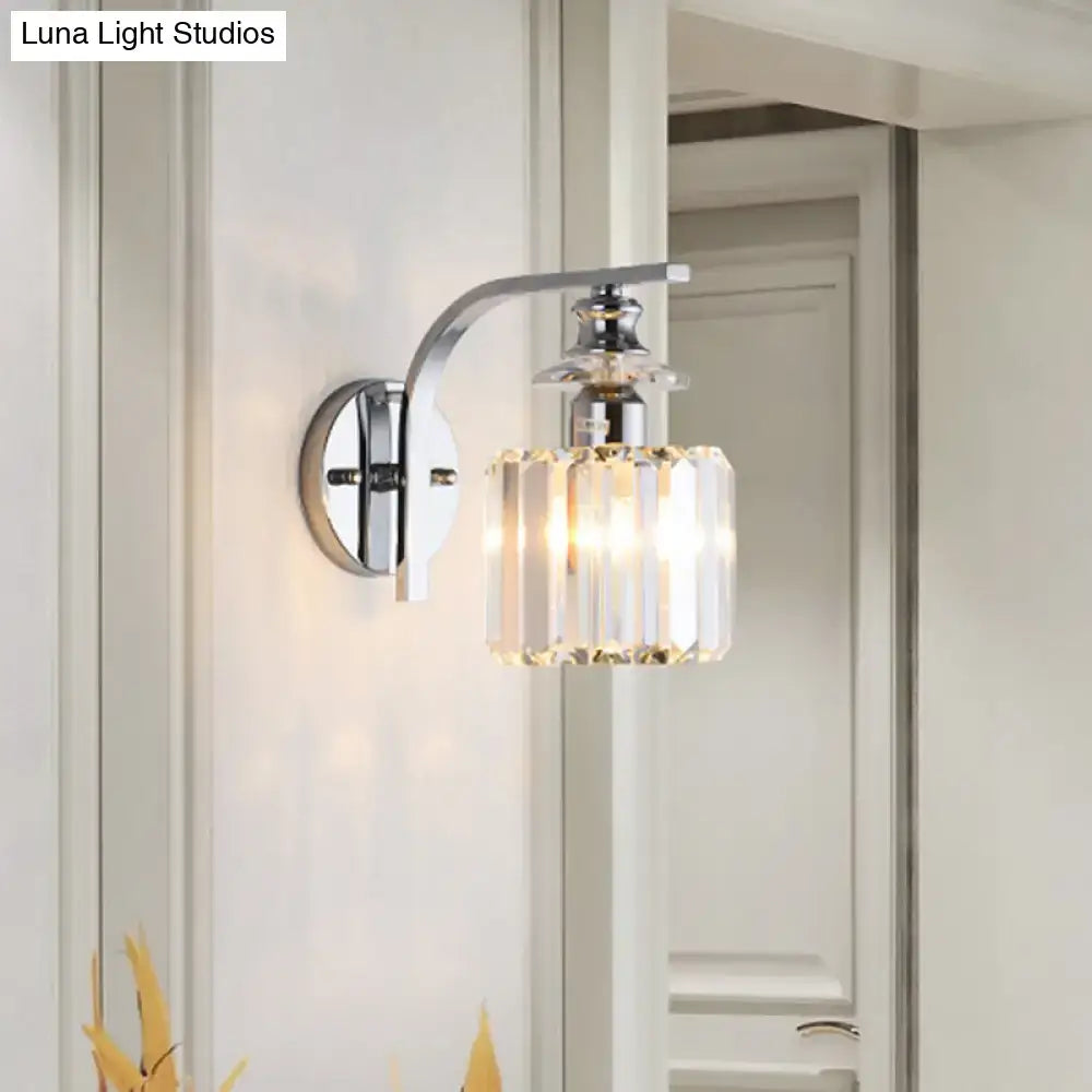 Chrome Crystal Living Room Wall Sconce with curved chrome arm and crystal shade Decorbites on Tampa Home & Garden Store