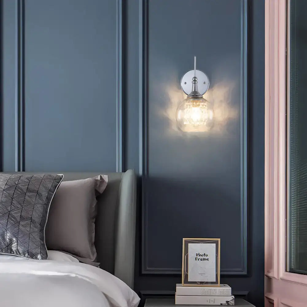 Chrome glass lamp inner strand compact wall sconce by Decorbites with crystal globe on panel on Tampa Home & Garden Store