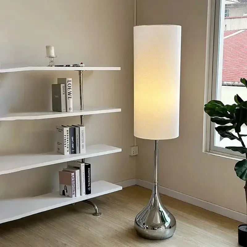 Cream Fabric Shade Floor Lamp with Chrome Base