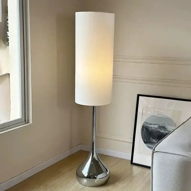Cream Fabric Shade Floor Lamp with Chrome Base