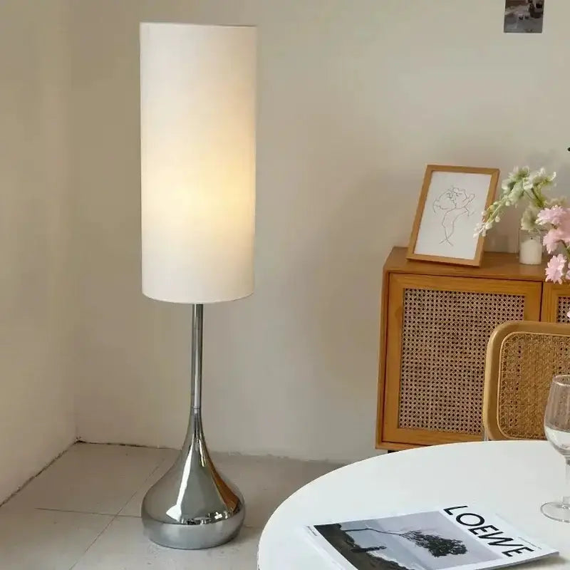 Cream Fabric Shade Floor Lamp with Chrome Base