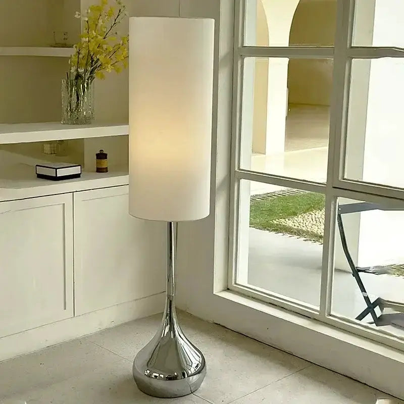 Cream Fabric Shade Floor Lamp with Chrome Base