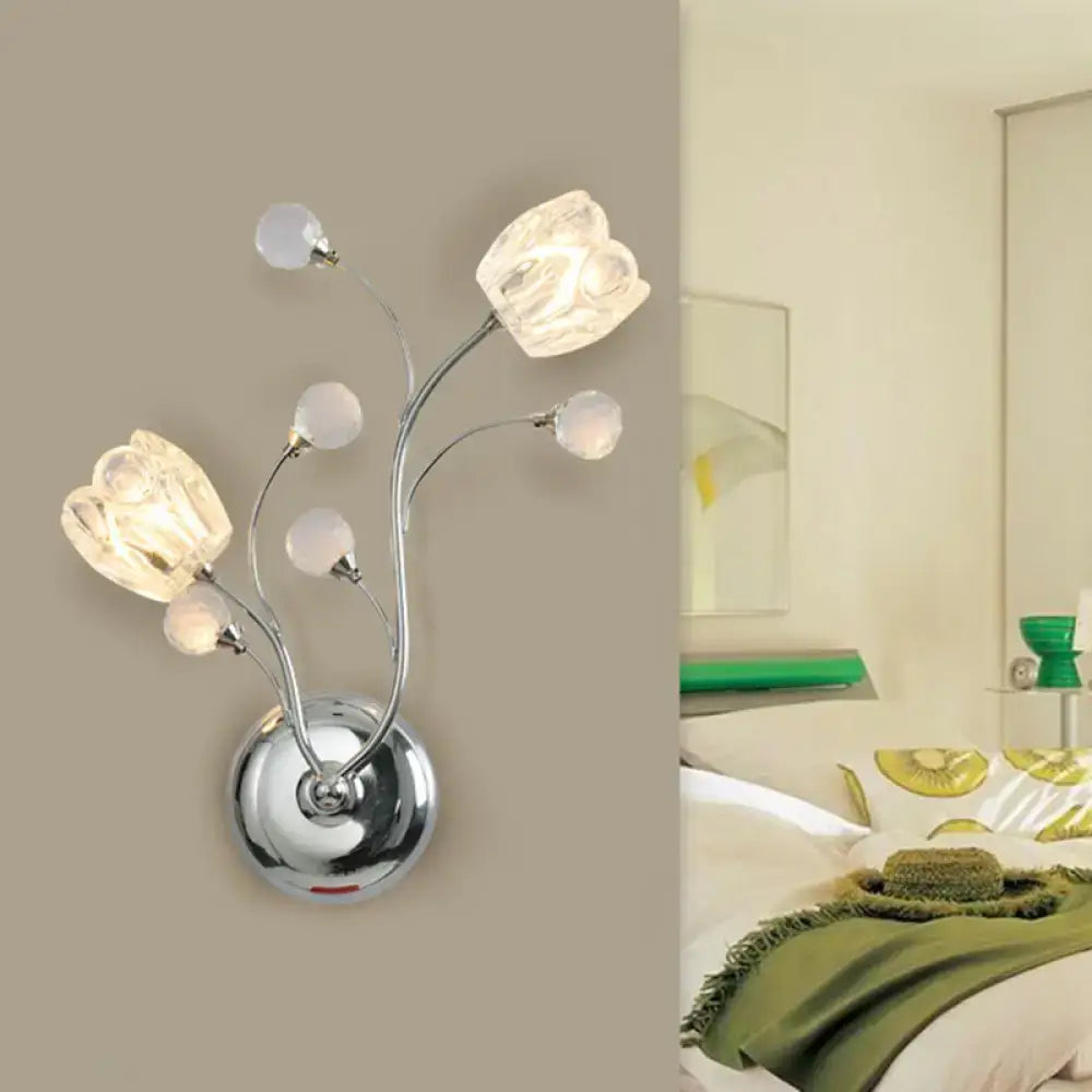 Chrome Flower Wall Sconce with glass blossom bulbs by Decorbites, chrome finish on Tampa Home & Garden Store