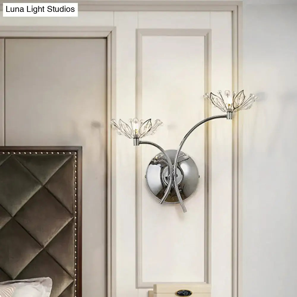 Chrome Crystal Stamen Wall Sconce by Decorbites, dual-armed chrome with crystal blooms on Tampa Home & Garden Store