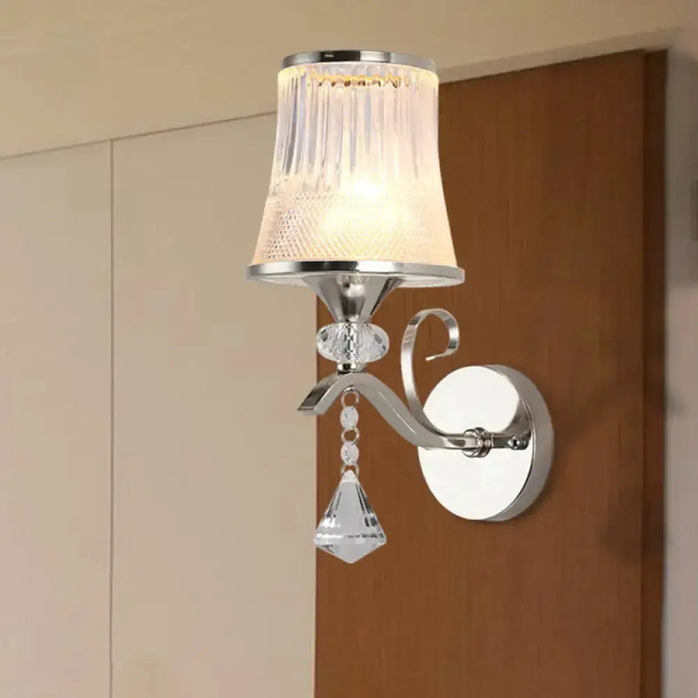 Modern chrome frosted glass wall light fixture Decorbites with crystal pendant for bedroom on Tampa Home & Garden Store