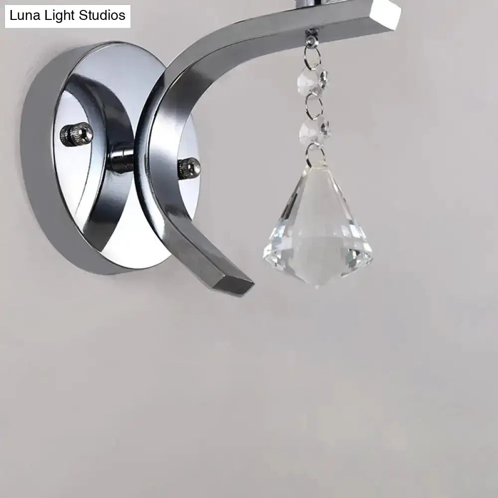 Decorbites modern chrome wall light fixture with crystal pendant for bedroom on Tampa Home & Garden Store