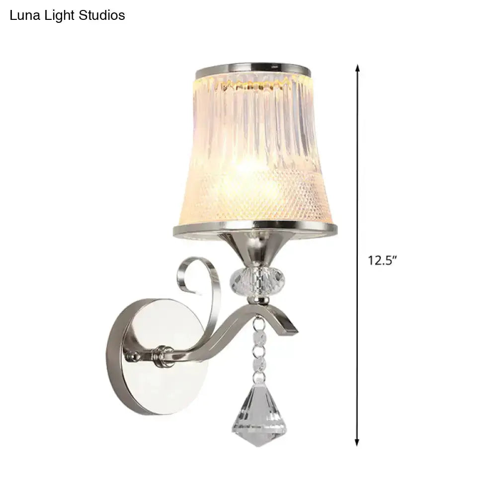 Decorbites modern chrome frosted glass wall sconce with crystal pendant for bedroom on Tampa Home & Garden Store