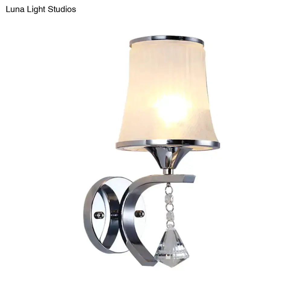 Modern chrome frosted glass wall light fixture with crystal pendant by Decorbites on Tampa Home & Garden Store