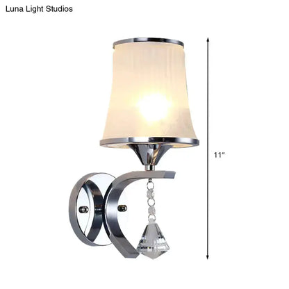 Modern chrome frosted glass wall light fixture with crystal pendant, 11in, Decorbites on Tampa Home & Garden Store