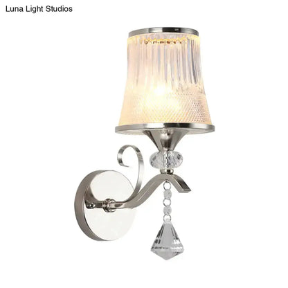 Modern chrome wall sconce with frosted glass shade and crystal pendant Decorbites on Tampa Home & Garden Store