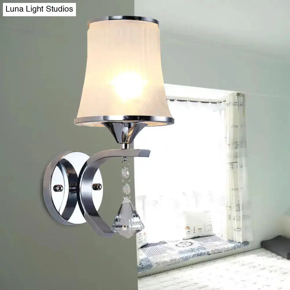 Modern chrome frosted glass wall sconce with crystal pendant by Decorbites on Tampa Home & Garden Store