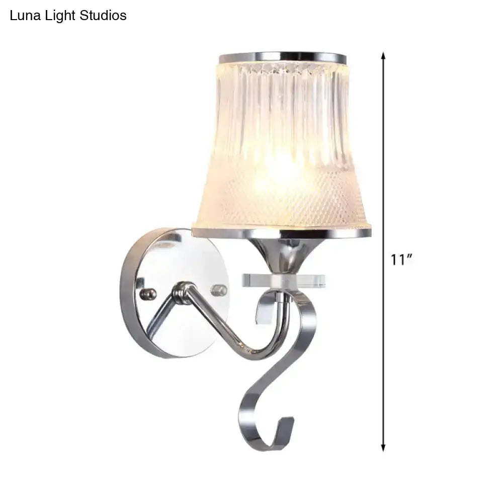 Modern chrome frosted glass wall sconce with curved arm and round backplate Decorbites on Tampa Home & Garden Store