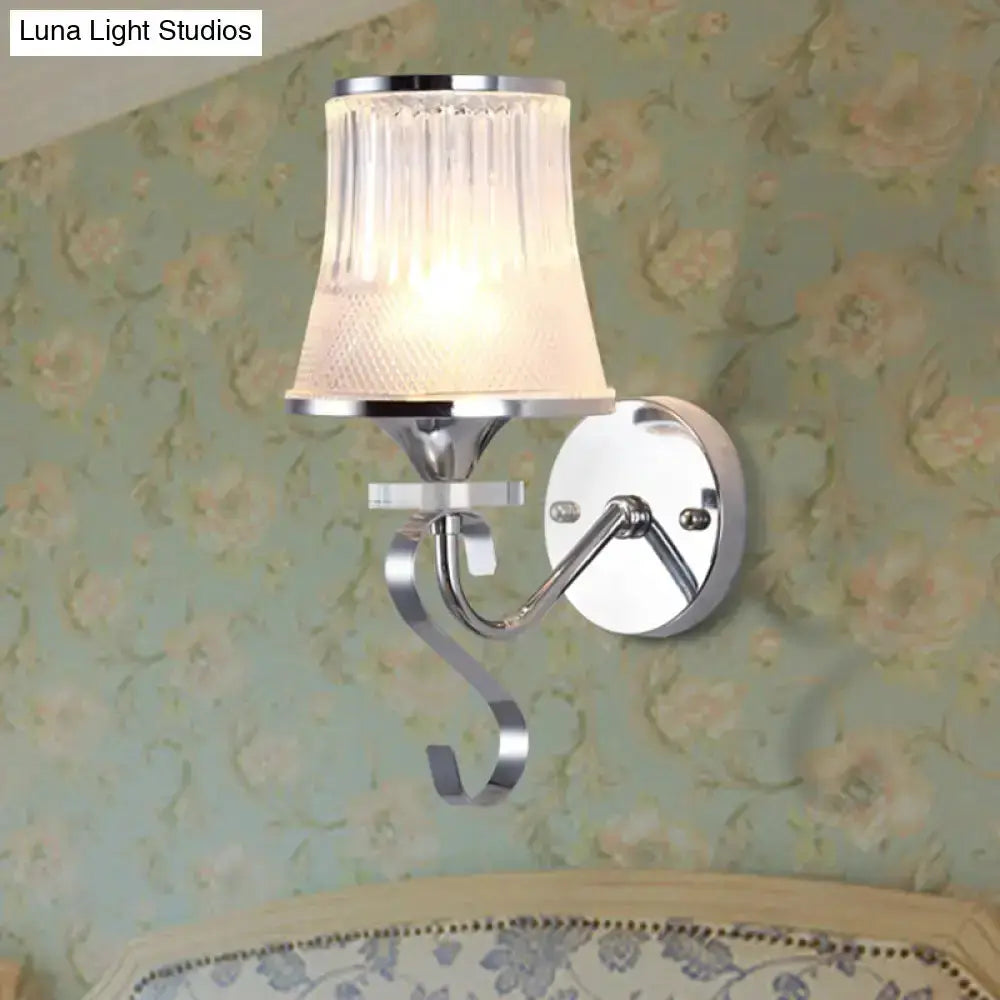 Modern chrome frosted glass wall sconce with curved arm and crystal pendant Decorbites on Tampa Home & Garden Store