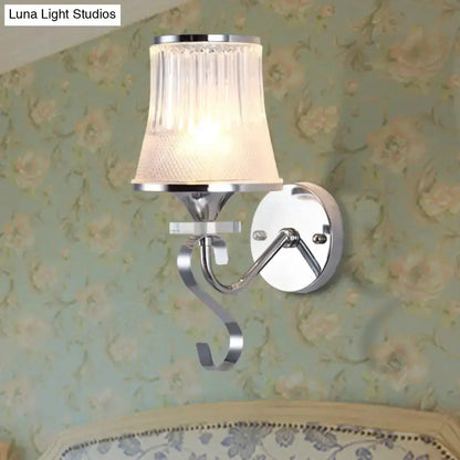 Modern chrome frosted glass wall sconce with curved arm and crystal pendant Decorbites on Tampa Home & Garden Store