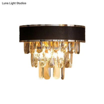 Gold Crystal Block Sconce ceiling light with black band and hanging crystal prisms by Decorbites on Tampa Home & Garden Store