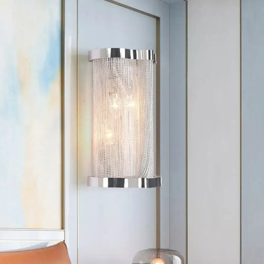 Vintage Aluminum Wall Lamp with Tassel Sconce, Cylinder Shade in Gold/Silver - Set of 2 Lights - Tampa Home & Garden Store