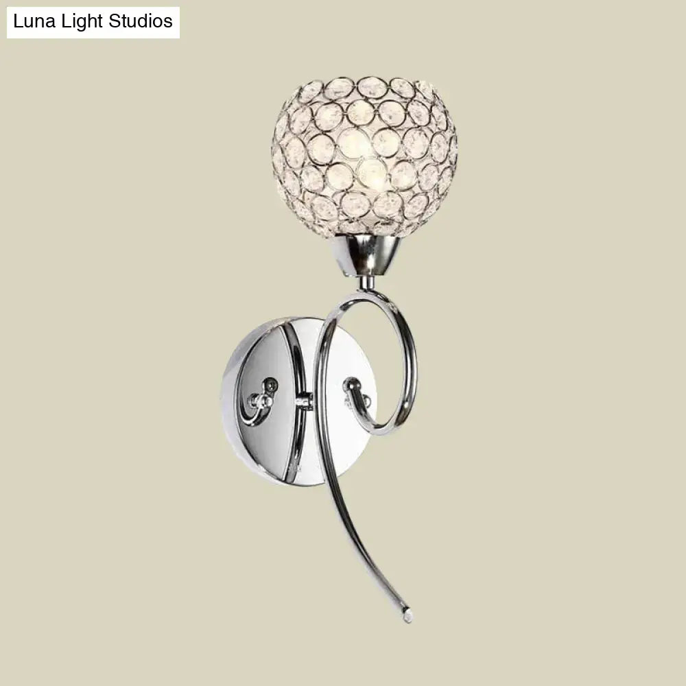 Chrome hemisphere crystal wall sconce with crystal orb, chrome finish by Decorbites on Tampa Home & Garden Store