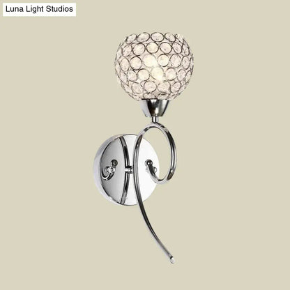 Chrome hemisphere crystal wall sconce with crystal orb, chrome finish by Decorbites on Tampa Home & Garden Store