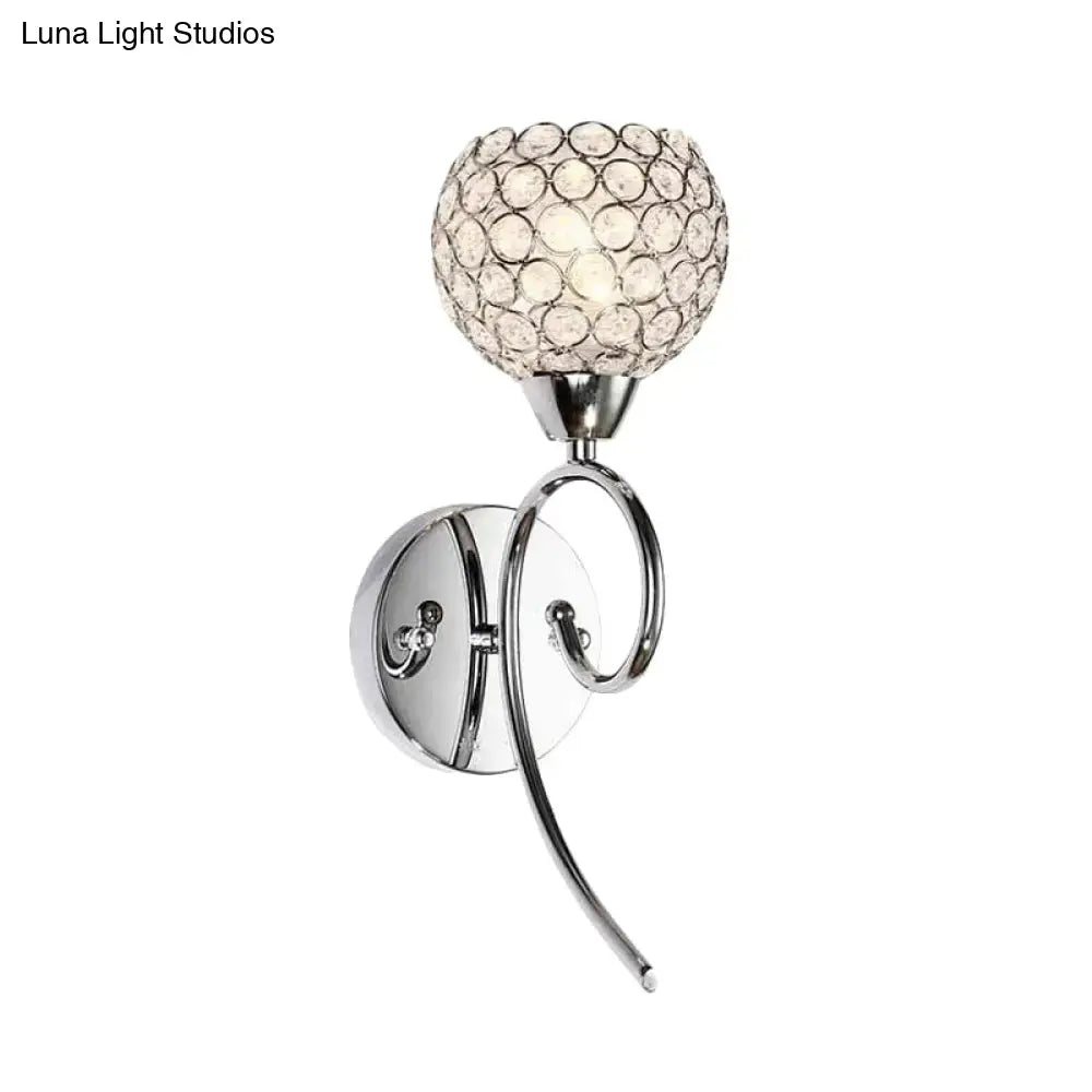 Chrome Hemisphere Crystal Wall Sconce with crystal orb shade and polished chrome backplate on Tampa Home & Garden Store
