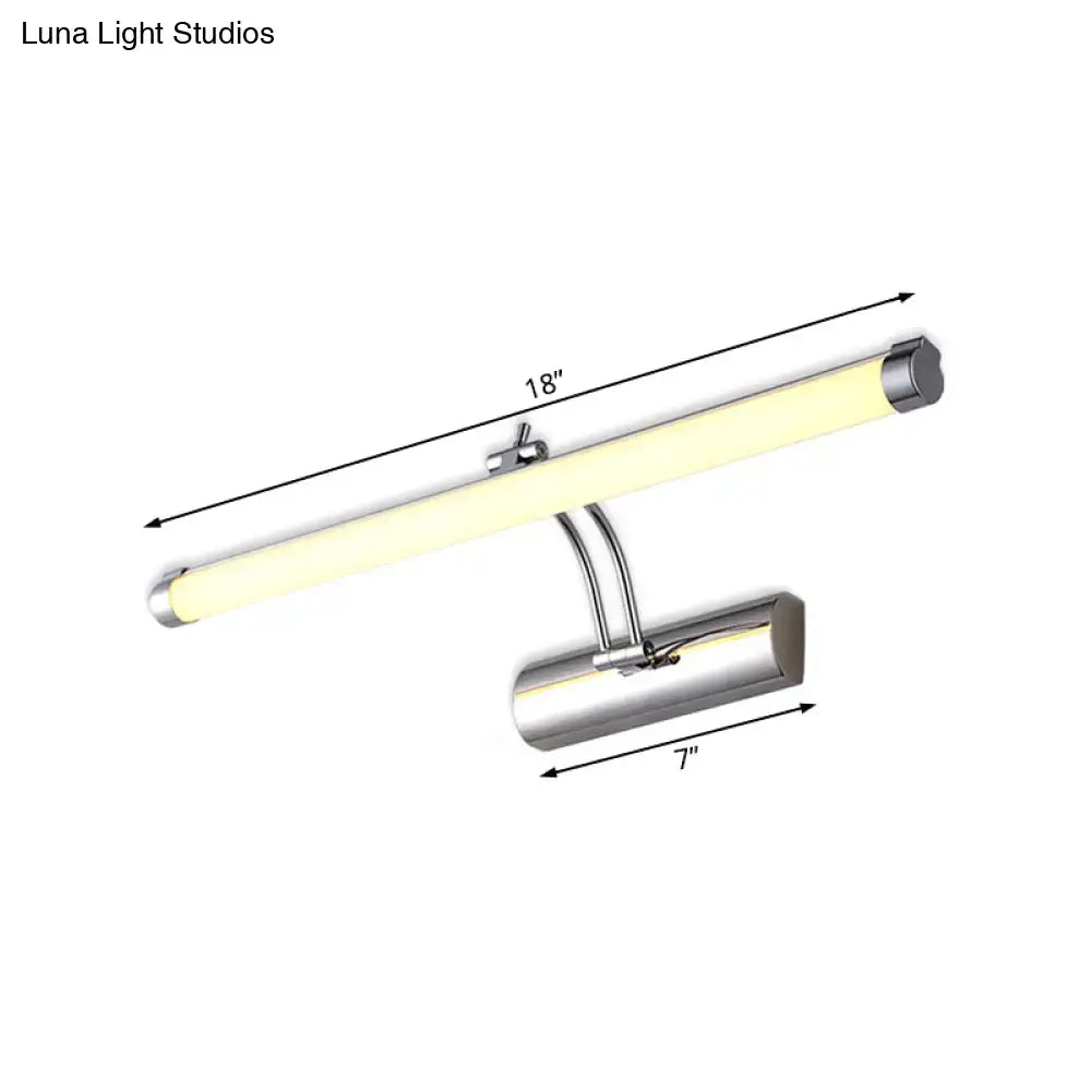 Chrome Tube Vanity Light Decorbites, 18-inch chrome LED bar with curved mounting arm on Tampa Home & Garden Store