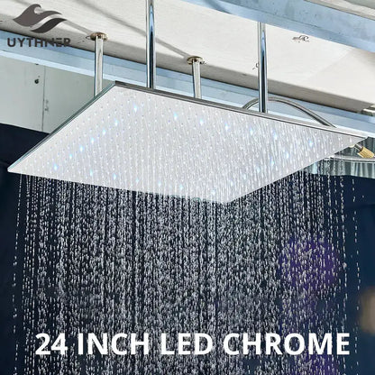 Decorbites chrome LED square rain shower head, 24 inch ceiling sprayer with rainfall jets on Tampa Home & Garden Store